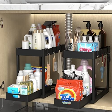 POUGNY 2-Tier Under Sink Organizer - Space-Saving Storage for Kitchen & Bathroom