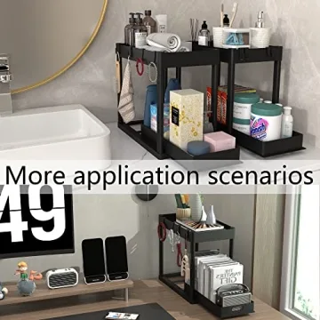 POUGNY 2-Tier Under Sink Organizer with Sliding Drawers & Hooks