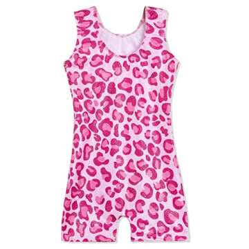 Domusgo Girls Leotards for Gymnastics Size 8-9 Years Old Sleeveless One-Piece Shiny Pink Leopard Dot...