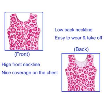 Domusgo Girls Leotards for Gymnastics Size 8-9 Years Old Sleeveless One-Piece Shiny Pink Leopard Dot Unitard