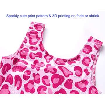 Domusgo Girls Leotards for Gymnastics Size 8-9 Years Old Sleeveless One-Piece Shiny Pink Leopard Dot Unitard