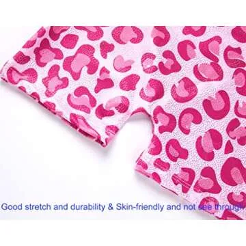 Domusgo Girls Leotards for Gymnastics Size 8-9 Years Old Sleeveless One-Piece Shiny Pink Leopard Dot Unitard