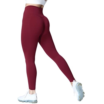 Aoxjox Women's Scrunch Butt Lifting Seamless Leggings Booty High Waisted Workout Yoga Pants (Wine Re...