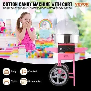VEVOR Electric Cotton Candy Machine Cart with Cover, Commercial Floss Maker w/Stainless Steel Bowl, Sugar Scoop and Drawer, Perfect for Home, Carnival, Kids Birthday, Family Party, Pink