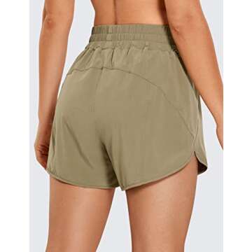 CRZ YOGA Womens High Waisted Running Shorts Mesh Liner 3'' Dolphin Quick Dry for Athletic Gym Track ...