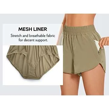 CRZ YOGA Womens High Waisted Running Shorts Mesh Liner 3'' Dolphin Quick Dry for Athletic Gym Track Workout with Zip Pocket Mountain Olive X-Small