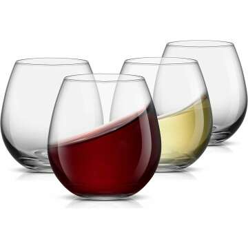 JoyJolt Stemless Wine Glasses - Set of 4, 15 Oz