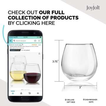 JoyJolt Stemless Wine Glasses - Set of 4, 15 Oz
