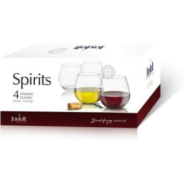 JoyJolt Stemless Wine Glasses - Set of 4, 15 Oz