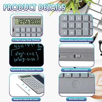 Hion Calculators,12-Digit Large Display Rechargeable Pocket Office Desktop Calculator with Erasable ...