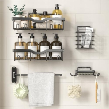 Almaybe Shower Caddy Adhesive, 5 Pack Corner Bathroom Shelves Rack Rustproof Stainless Steel Bath Or...