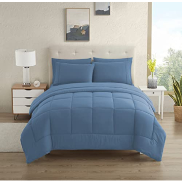 Deluxe Twin XL College Bedding Set - 5 Piece Comforter Collection - Denim Blue