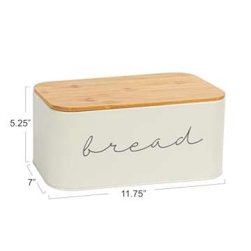 Bloomingville Metal Bread Bin With Bamboo Lid, 11.75"L x 7"H, Grey, Gray