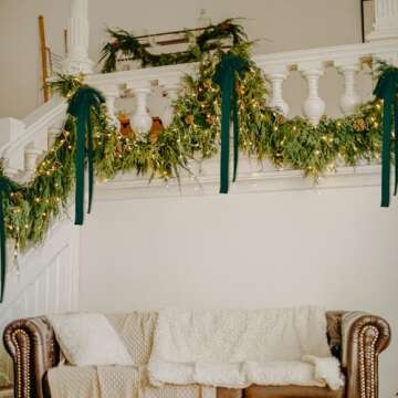 Hollowfly 12 Pcs 10 X 24inch Velvet Christmas Bow Extra Large Christmas Bow with Extra Long Tail Neutral Holiday Decor Velvet Ribbon Bows for Christmas Garland Fireplace, Stairs, Mirror, Door (Green)