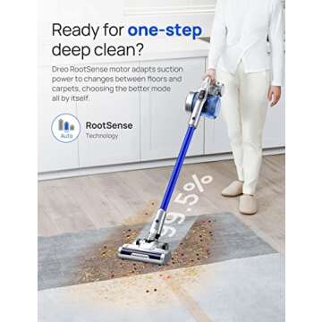 Dreo Cordless Vacuum Cleaner for Home, 25kPa 550W Strong Suction, 3000mAh Detachable Battery, Up to ...
