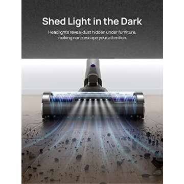 Dreo Cordless Vacuum Cleaner for Home, 25kPa 550W Strong Suction, 3000mAh Detachable Battery, Up to 60 Mins, Handheld/Stick Vacuum with Headlights, Tools for Car, Pet Hair, Carpets, Hard Floors