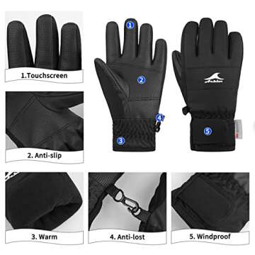 Achiou Kids Ski Gloves - Waterproof Winter Snow Snowboard Gloves Warm Touchscreen for Kids Boys Girl...