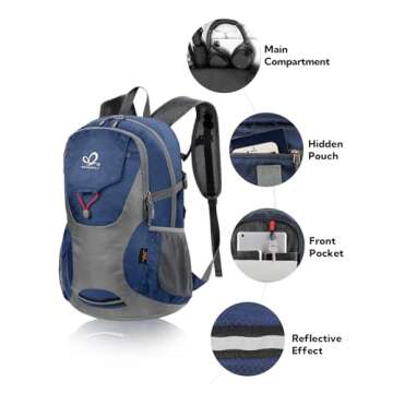 WATERFLY Lightweight Packable Hiking Backpack: 30L Foldable Travel Daypack Ultralight Camping Day Pack for Woman Man