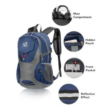 WATERFLY Lightweight Packable Hiking Backpack: 30L Foldable Travel Daypack Ultralight Camping Day Pack for Woman Man