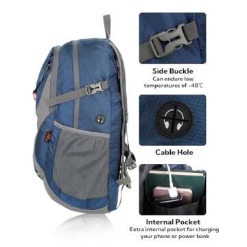 WATERFLY Lightweight Packable Hiking Backpack: 30L Foldable Travel Daypack Ultralight Camping Day Pack for Woman Man