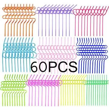 Tomnk Crazy Straws - Colorful Reusable Drinking Straws 60pcs