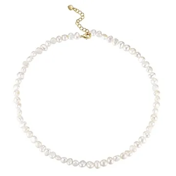 NUZON 6-7mm Baroque Pearl Choker Necklace for Women Natural Freshwater White Pearl Beaded Necklace S...
