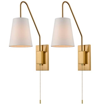 JEENKAE Brass Plug-in Wall Sconces Set of Two with Shade
