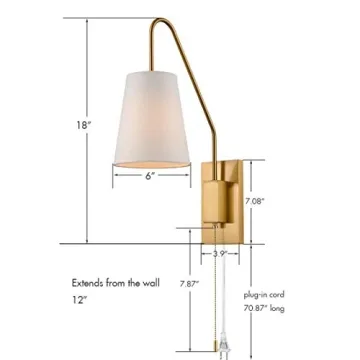 JEENKAE Brass Plug-in Wall Sconces Set of Two with Shade