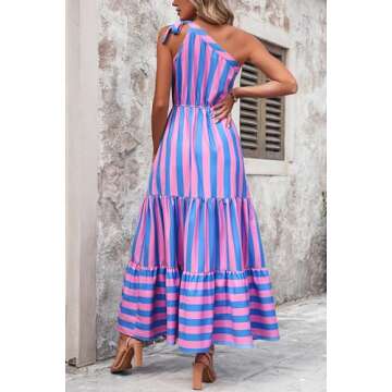 PRETTYGARDEN Women's Floral Maxi Dress 2024 Knot One Shoulder Sleeveless Ruffle Hem Flowy Boho Dress...