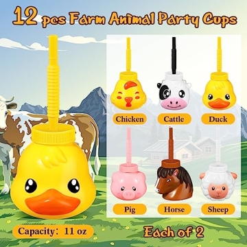 Roshtia 12 Sets Fun Farm Animal Cups for Kids Parties
