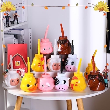 Roshtia 12 Sets Fun Farm Animal Cups for Kids Parties
