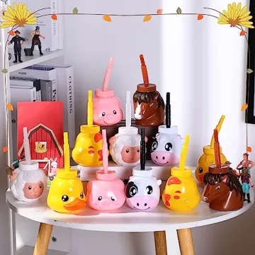 Roshtia 12 Sets Fun Farm Animal Cups for Kids Parties