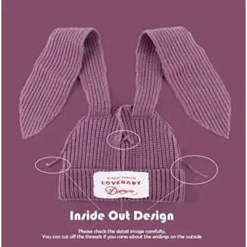 Knit Beanie Hats Cute Bunny Long Ears Funny Hat Fluffy Winter Cap Warm Knit Rabbit Crochet Skull Cap Outdoor Slouchy Hat Black