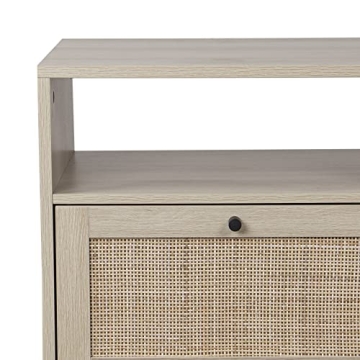 Mina Rattan Wood End Side Table with Storage Oak Black