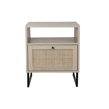 Mina Rattan Wood End Side Table with Storage Oak Black