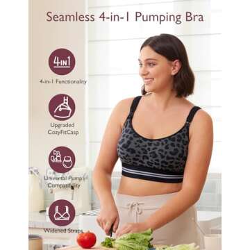 Momcozy Seamless 4-in-1 Pumping Bra - Convenient Hands-Free Nursing & Pumping Bra in Leopard Black