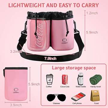 Luggage Cup Holder Travel Bag with Shoulder Strap, Thermal Insulation and Zipper Pocket, Fits on Sui...