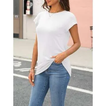 AUTOMET Womens Fashion Tops Summer Outfits Spring T Shirts Business Casual Dressy Plus Size Trendy Workout Clothes 2025 White M