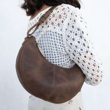 Heather's, Rounded Purse for Women, Waning Crescent Moon Shape Bag, Handbag, Shoulder Bag, Full Grai...