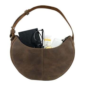 Heather's, Rounded Purse for Women, Waning Crescent Moon Shape Bag, Handbag, Shoulder Bag, Full Grain Leather, Handmade, Bourbon Brown