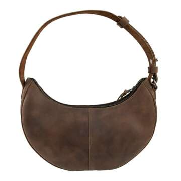 Heather's, Rounded Purse for Women, Waning Crescent Moon Shape Bag, Handbag, Shoulder Bag, Full Grain Leather, Handmade, Bourbon Brown