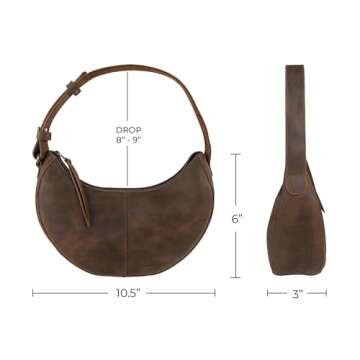 Heather's, Rounded Purse for Women, Waning Crescent Moon Shape Bag, Handbag, Shoulder Bag, Full Grain Leather, Handmade, Bourbon Brown