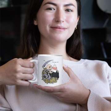 LookHUMAN Halloween Skeleton Mug - Funny Coffee Mugs Adult Humor, Double-Sided Print Ceramic Coffee Cups as Halloween Coffee Mugs & Halloween Gifts, Novelty Coffee Mugs for Women & Men, 11oz