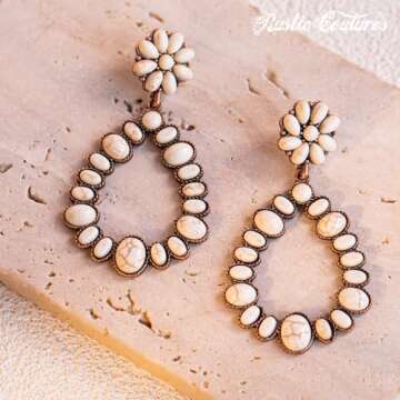 Rustic Couture's Western Turquoise Earrings Jewelry for Women Cowgirl Drop Country Oval Statement Dangle Large Jewelry RCE-1043WT