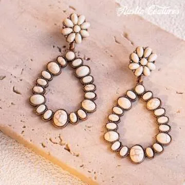 Rustic Couture's Western Turquoise Earrings Jewelry for Women Cowgirl Drop Country Oval Statement Dangle Large Jewelry RCE-1043WT