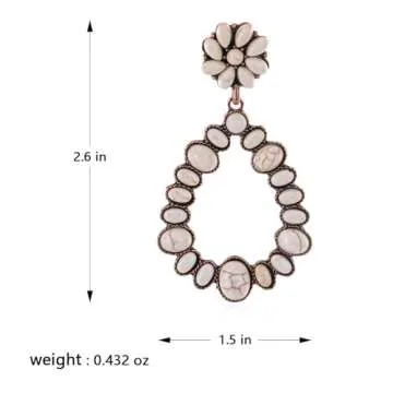 Rustic Couture's Western Turquoise Earrings Jewelry for Women Cowgirl Drop Country Oval Statement Dangle Large Jewelry RCE-1043WT