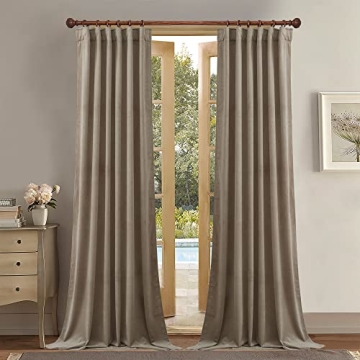 StangH Camel Beige Velvet Curtains - Living Room Blackout Curtain Drapes Super Soft Heavy Window Cur...
