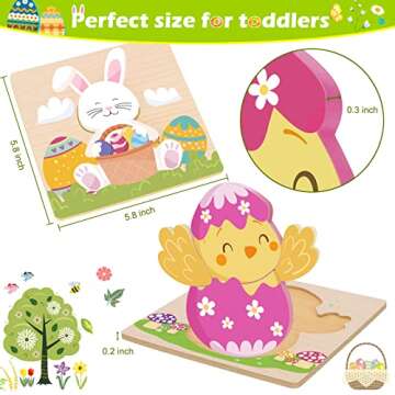 Easter Toys Gifts for Kids Toddlers - 4 Pack Wooden Puzzles with Rabbits, Carrots, Chicks, Eggs Desi...