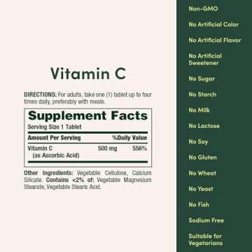 Nature’s Bounty Vitamin C, Supports a Healthy Immune System, Vitamin Supplement, 500mg, 250 Tablets