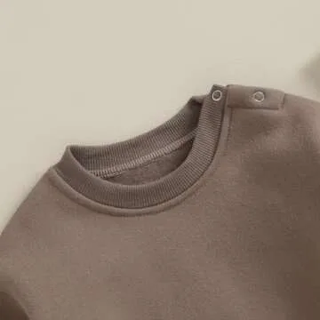Baby Boy Girl Fleece Sweatshirt Romper Solid Color Long Sleeve Sweater Bubble Onesie Warm Fall Winter Clothes (Brown, 12-18 Months)